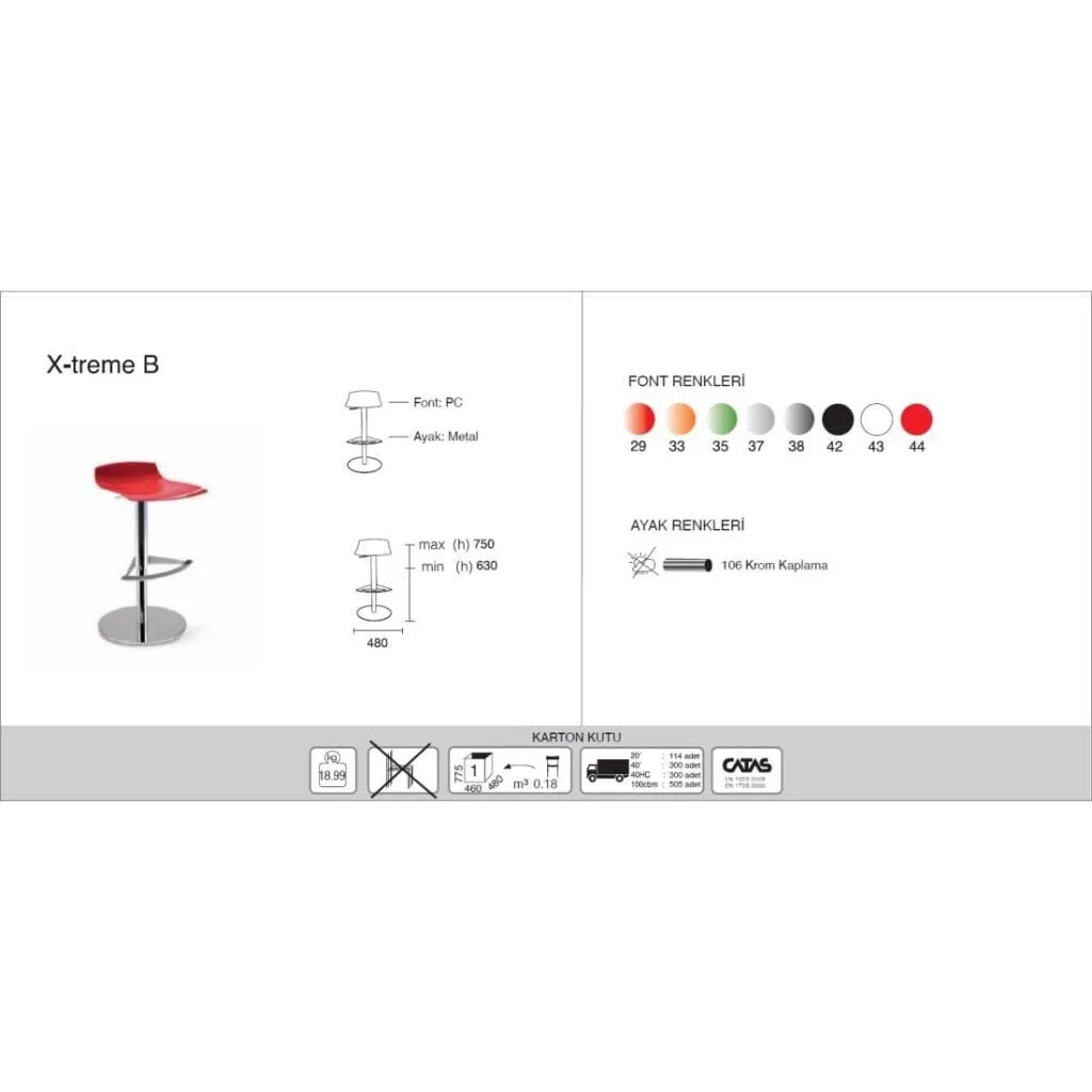 X-treme B Solid Black - Chrome-Plated Gas-Lift Metal-Leg Bar Chair PPT1554