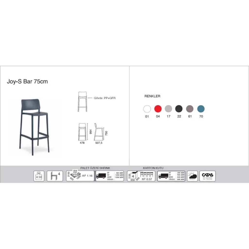 Joy-S Bar 75cm Light Grey Bar Chair PPT1552