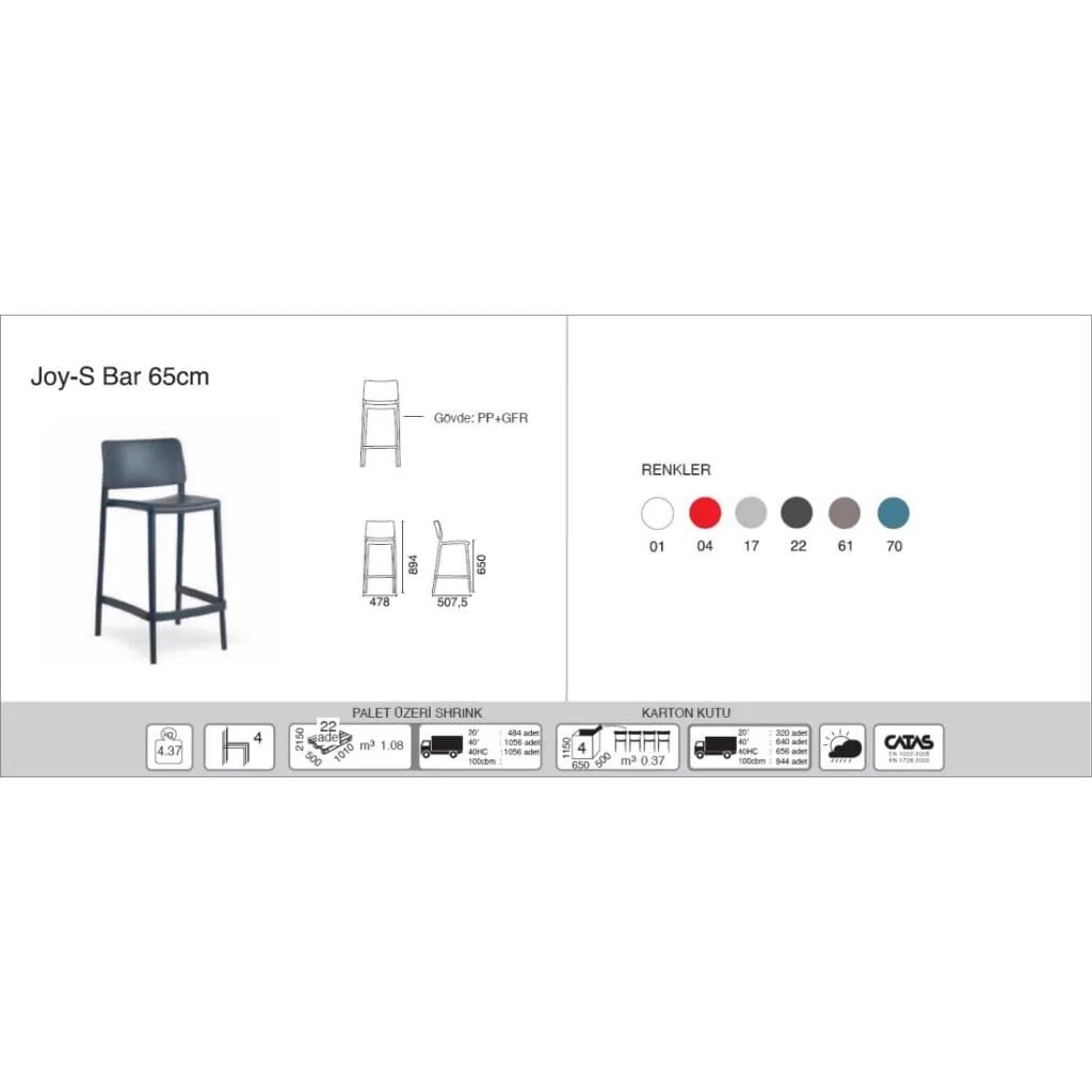 Joy-S Bar 65cm Ash Brown Bar Chair PPT1546