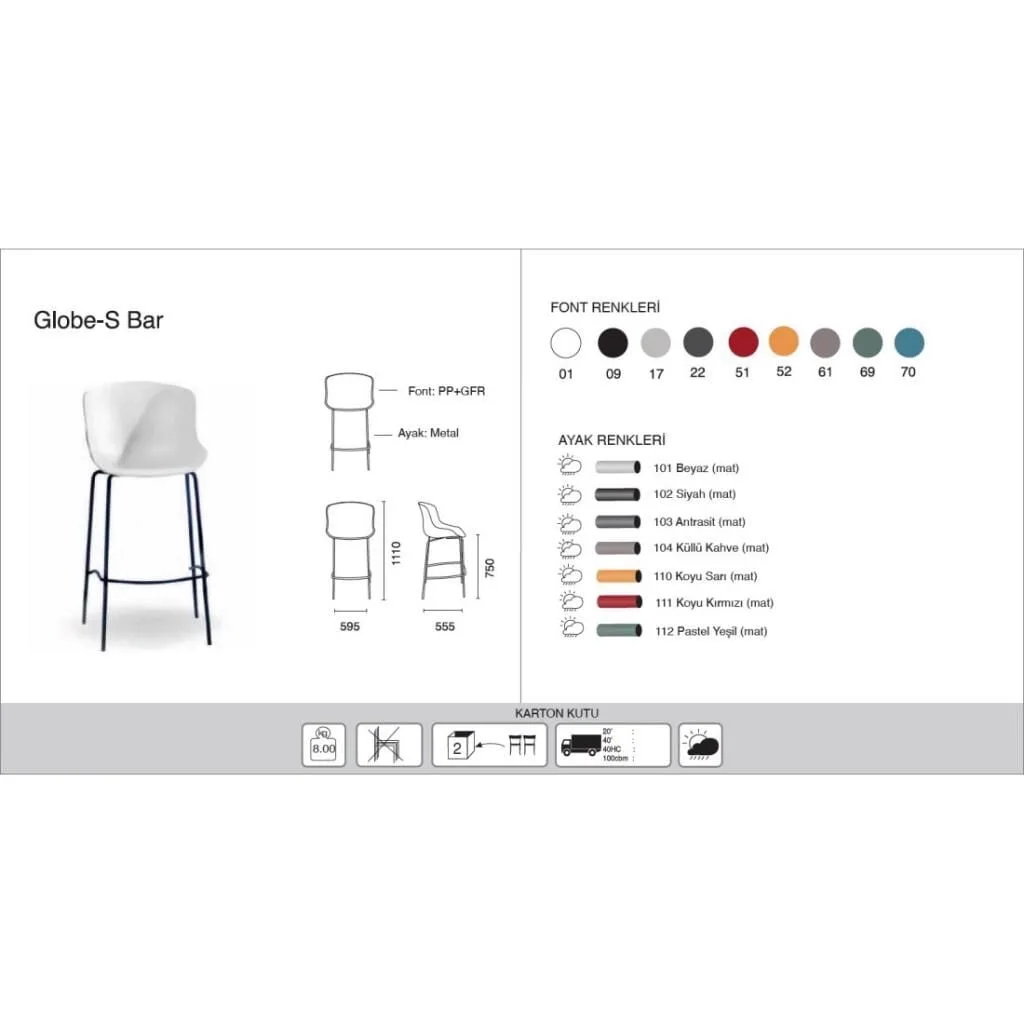 Globe-S Bar Ash Brown - Ash Brown Bar Chair PPT1536