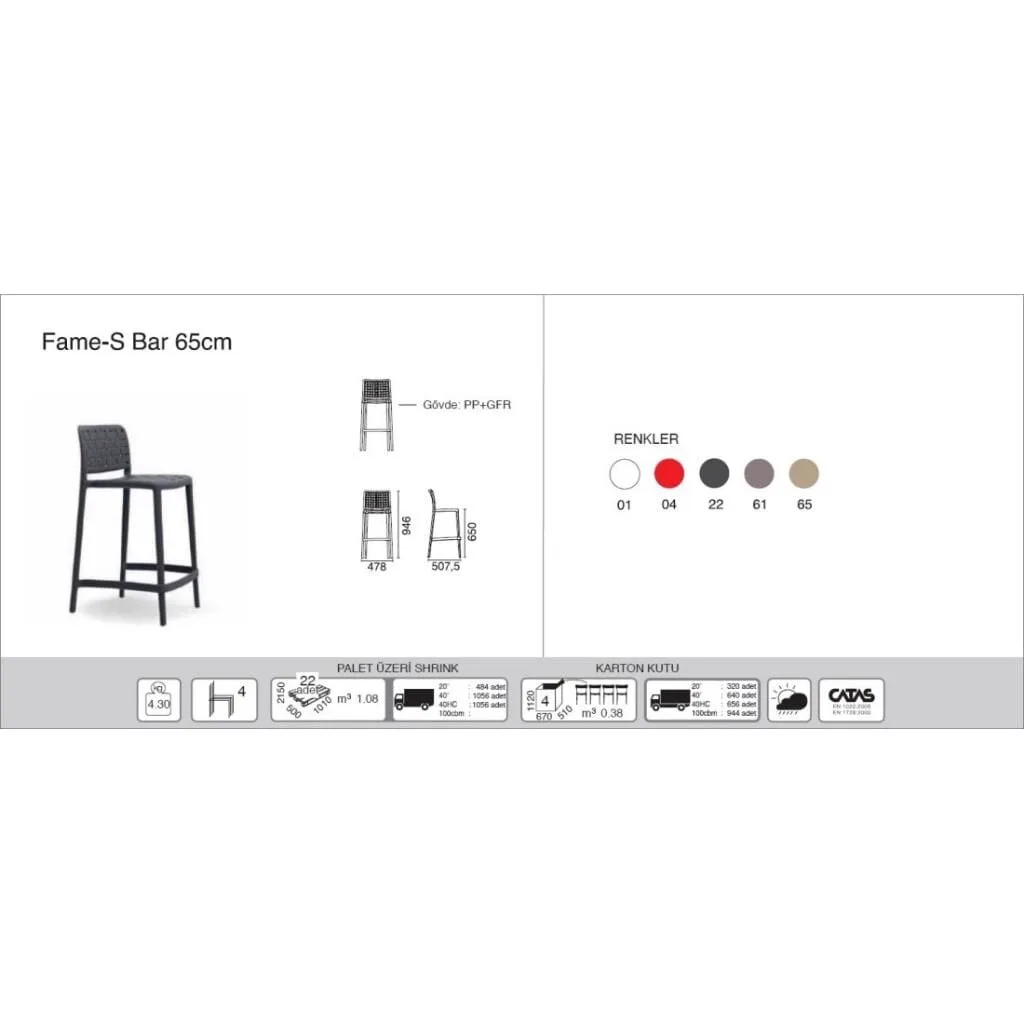 Fame-S Bar 65cm Red Bar Chair PPT1525