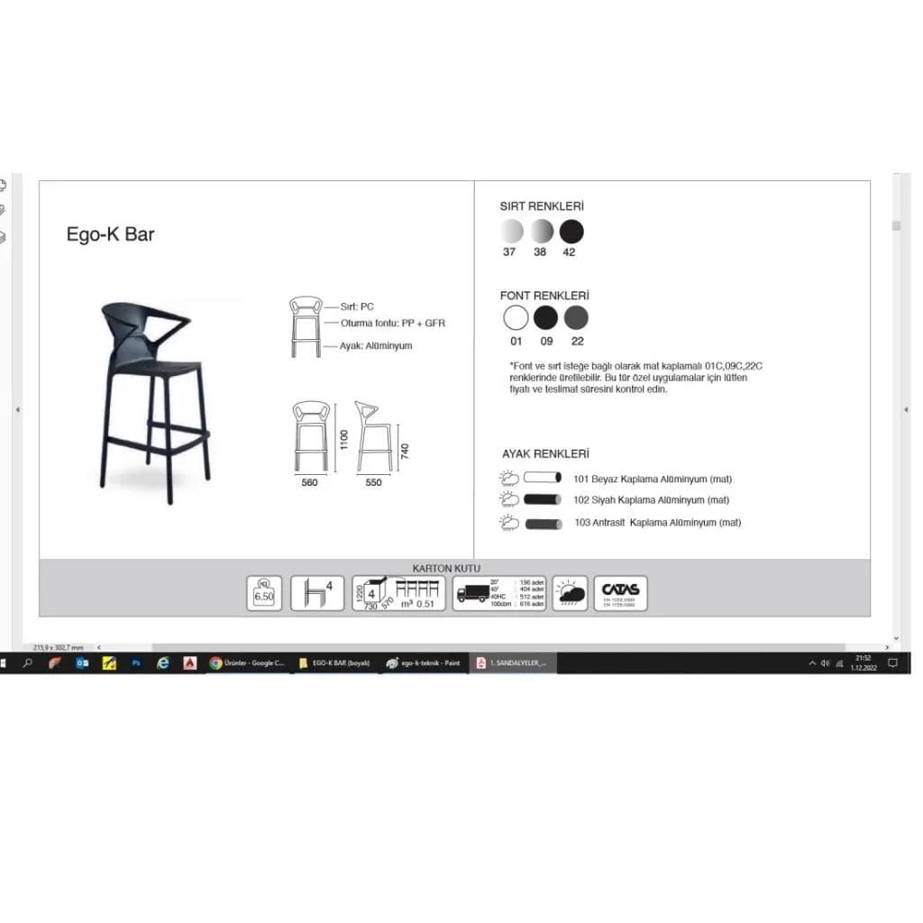 Ego-K Bar Black & Solid Black - Black Painted-Leg Bar Chair with Arms PPT1474