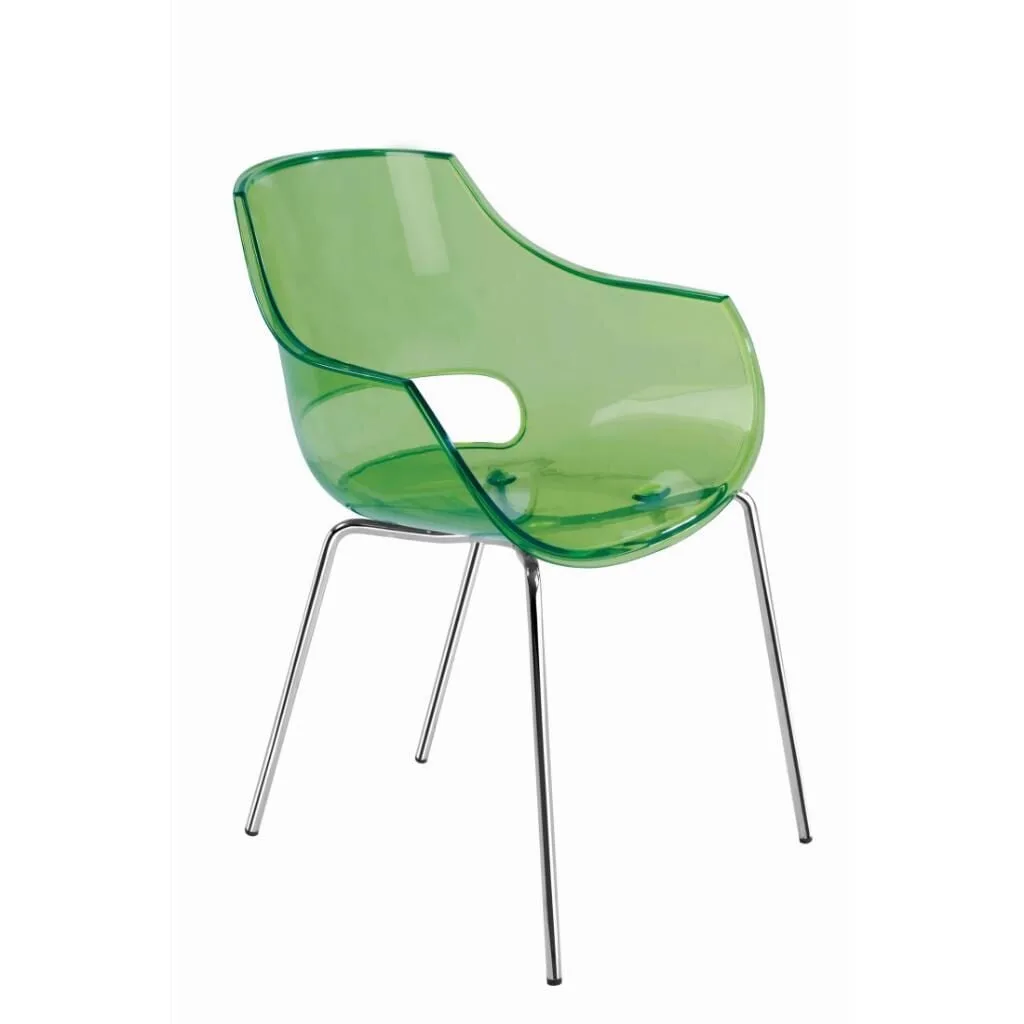 Opal-ML Transparent Green - Chrome-Plated Kitchen Chair PPT1349