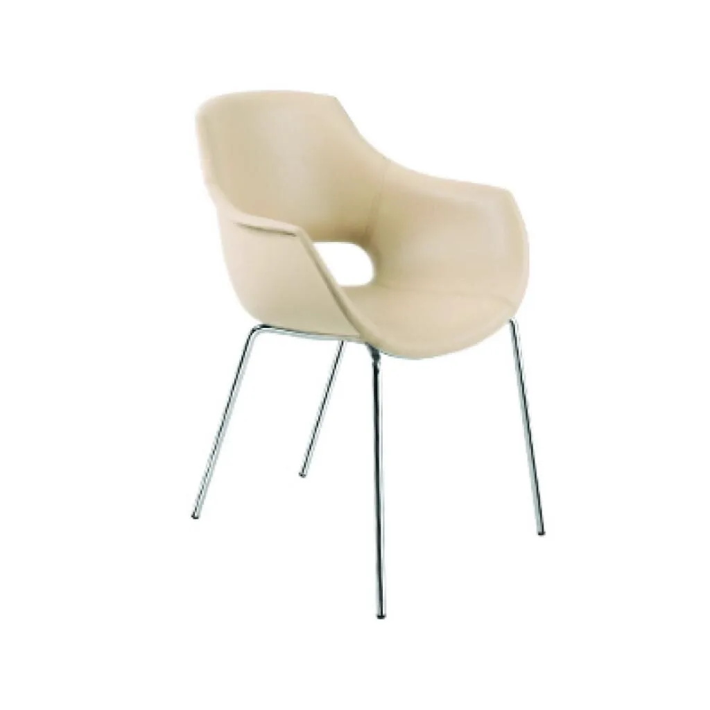 Opal-KD Beige Faux Leather - Chrome-Plated Kitchen Chair PPT1335