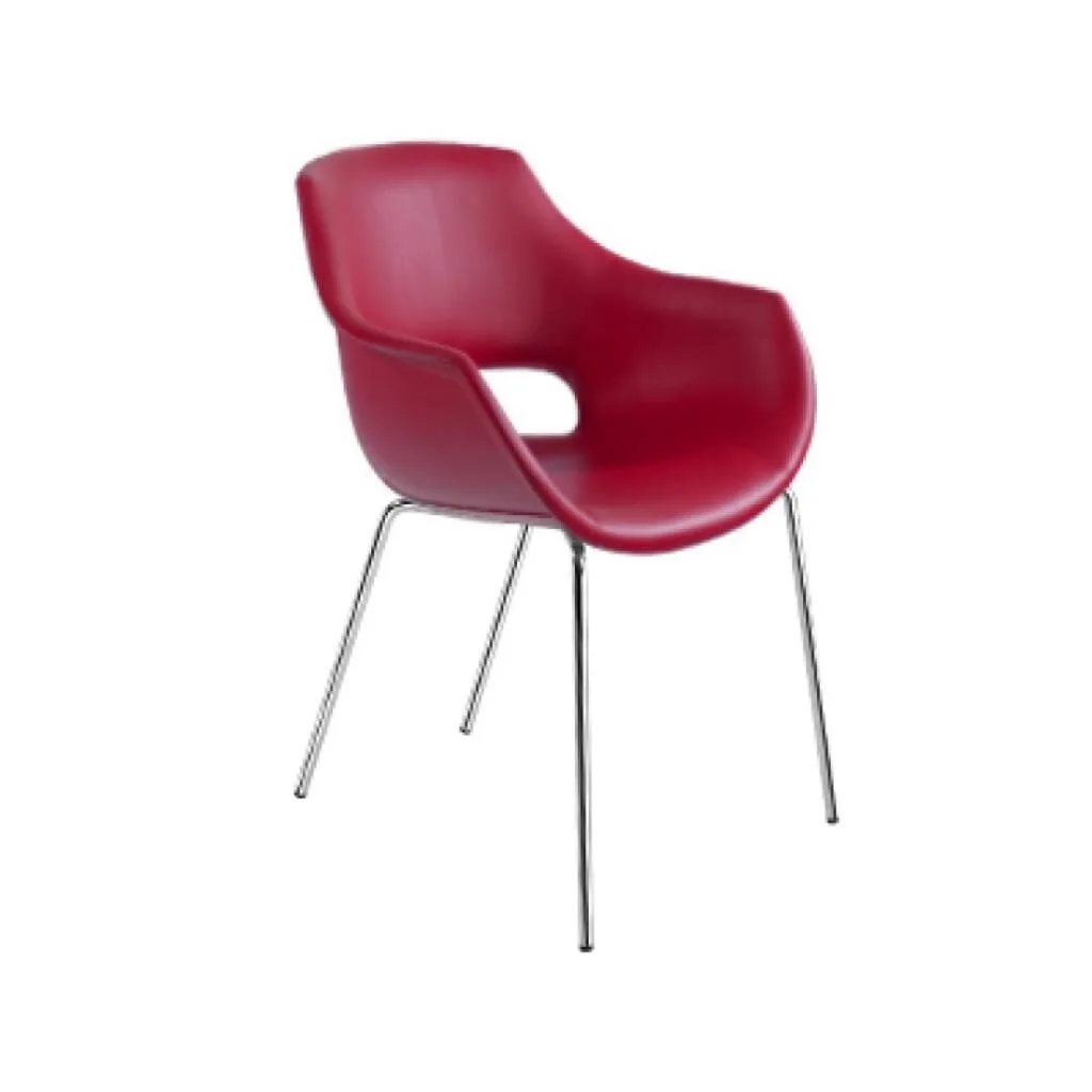 Opal-KD Red Faux Leather - Chrome-Plated Kitchen Chair PPT1334