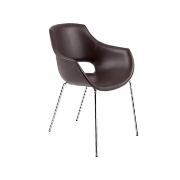 Opal-KD Brown Faux Leather - Chrome-Plated Kitchen Chair PPT1337