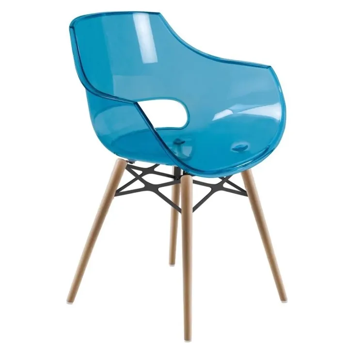 Opal Wox (Beech) Blue Transparent Wooden-Leg Chair PPT1314