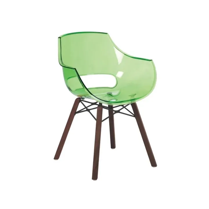 Opal Wox (Iroko-Oak) Green Transparent Wooden-Leg Chair PPT1311