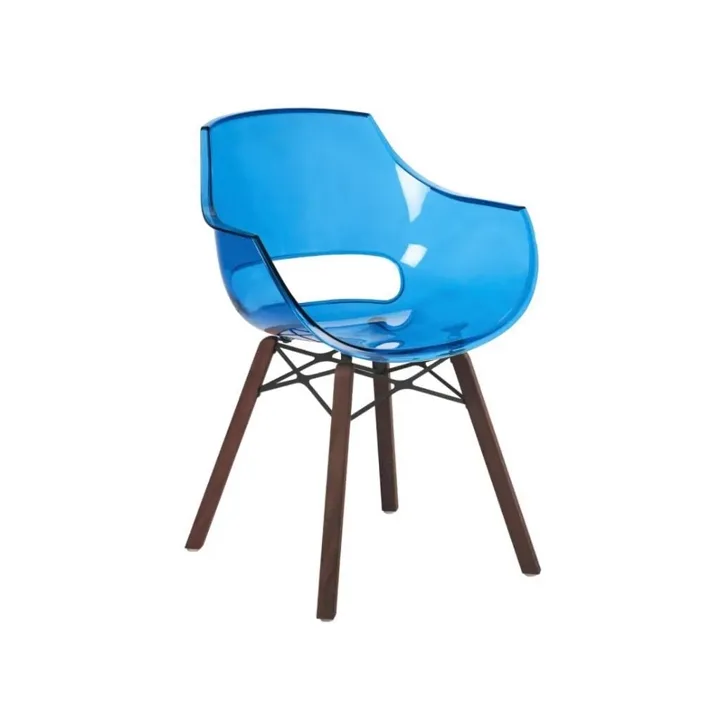 Opal Wox (Iroko-Oak) Blue Transparent Wooden-Leg Chair PPT1312