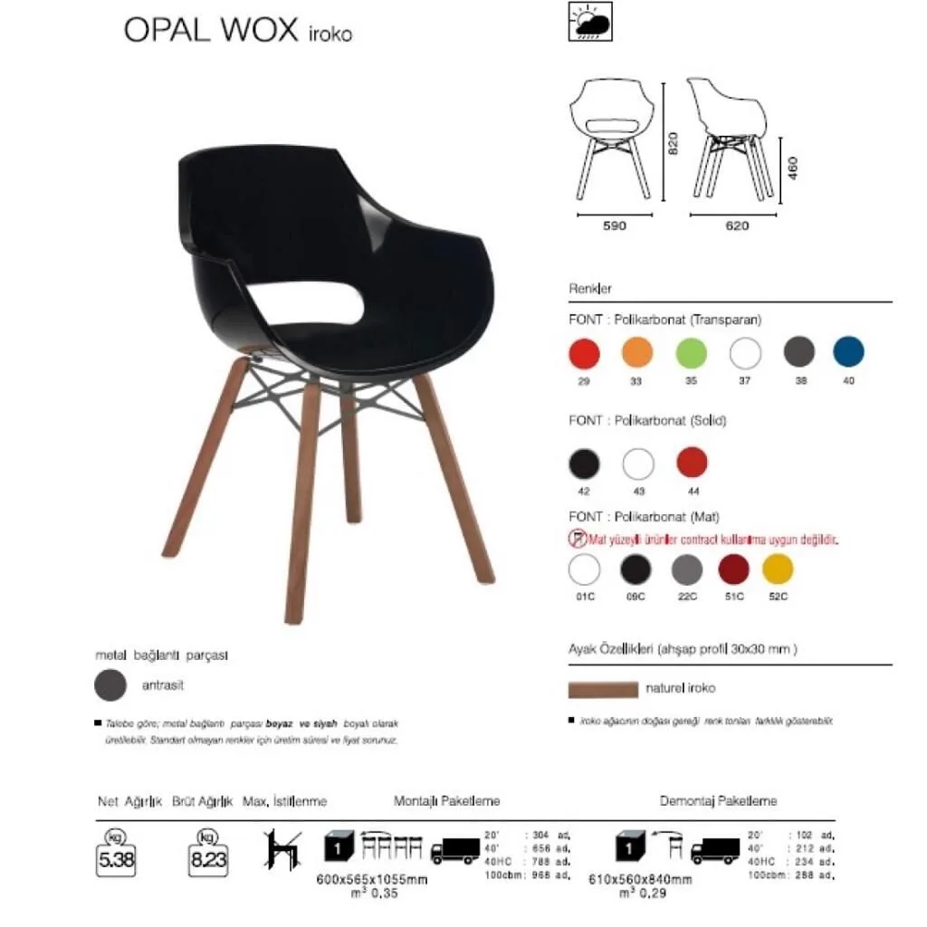Opal Wox (Iroko-Oak) Blue Transparent Wooden-Leg Chair PPT1312