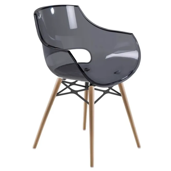 Opal Wox (Beech) Smoke Transparent Wooden-Leg Chair PPT1316