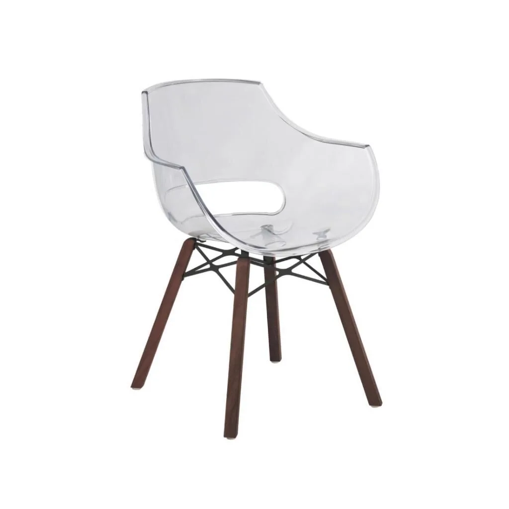 Opal Wox (Iroko-Oak) Clear Transparent Wooden-Leg Chair PPT1308