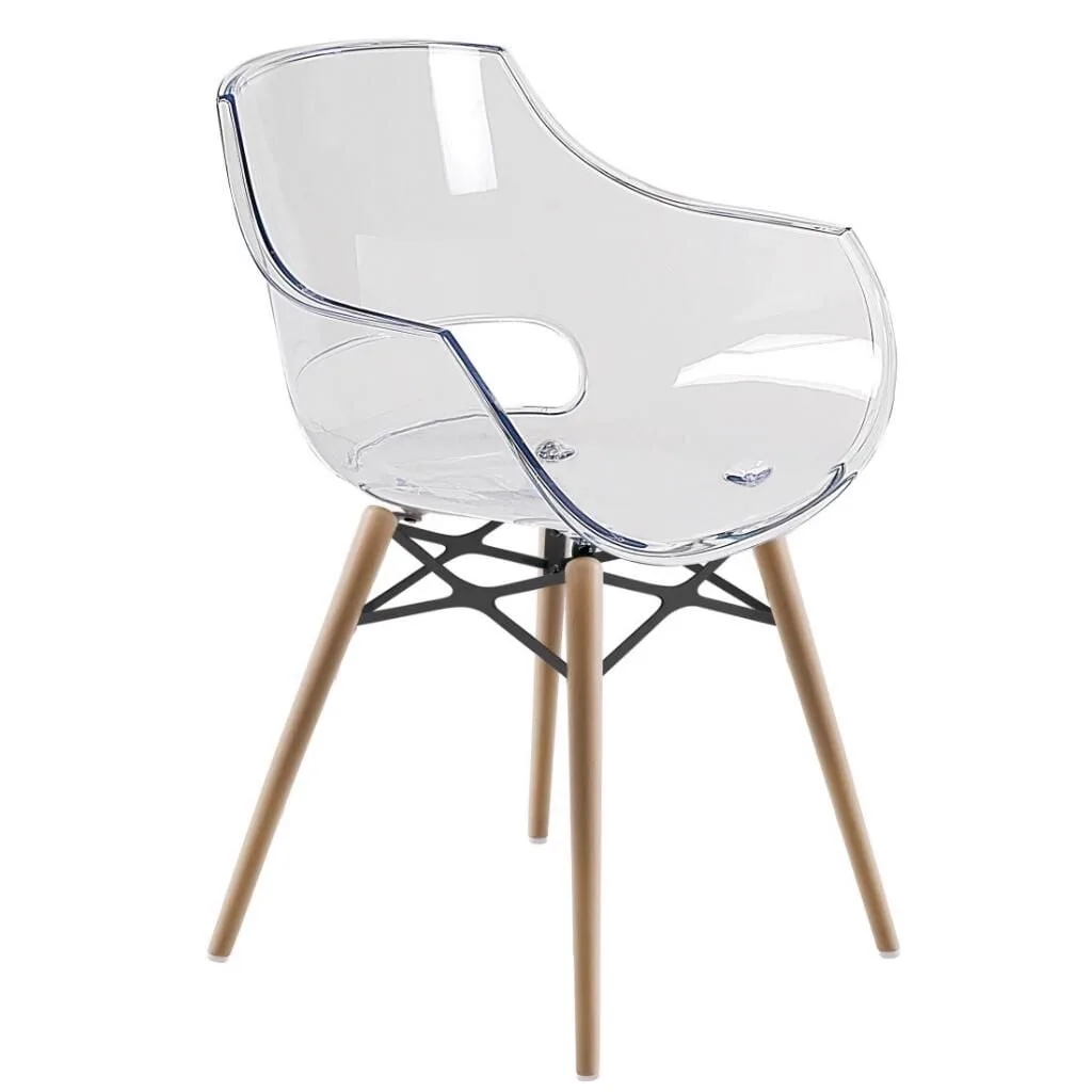 Opal Wox (Beech) Clear Transparent Wooden-Leg Chair PPT1317