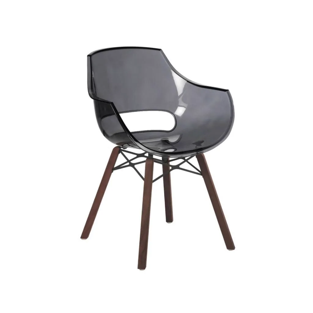 Opal Wox (Iroko-Oak) Smoke Transparent Wooden-Leg Chair PPT1313