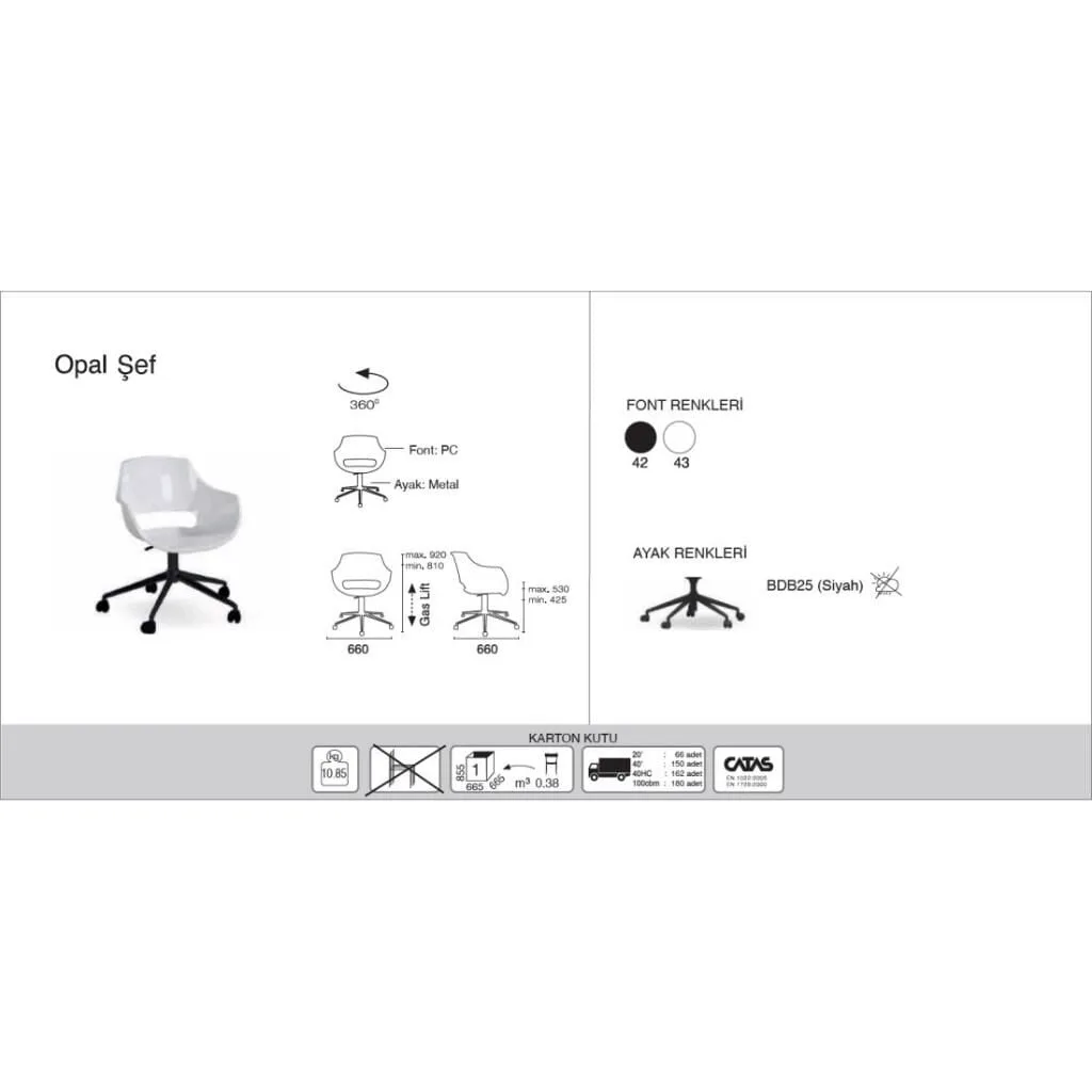 Opal Sef White - Black Wheeled Chair PPT1304