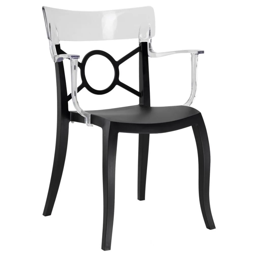 Opera-K Clear Transparent - Black Kitchen Chair with Arms PPT1286
