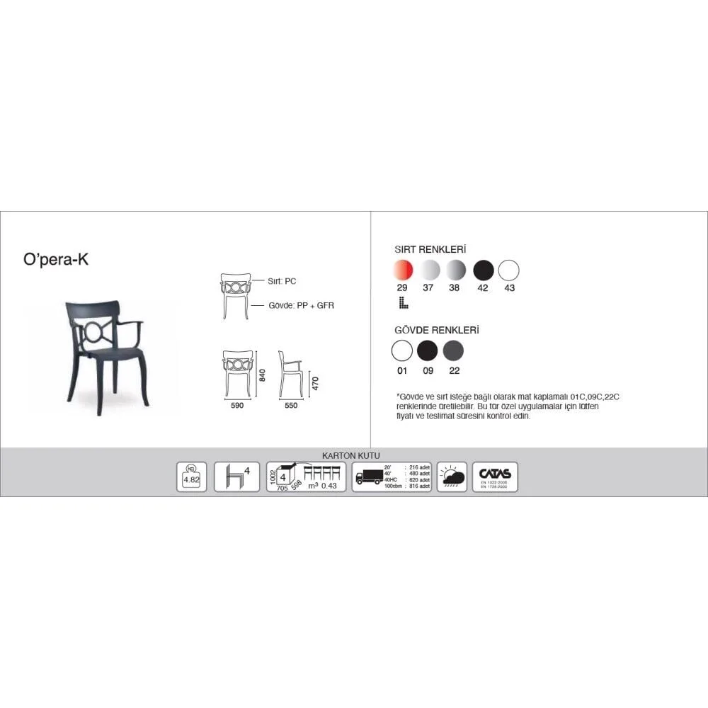 Opera-K Solid White - Anthracite Kitchen Chair with Arms PPT1283