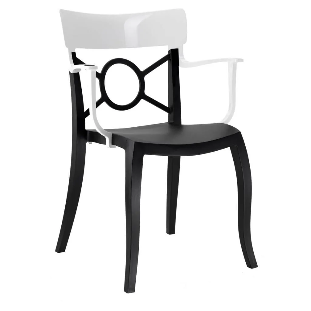 Opera-K Solid White - Black Kitchen Chair with Arms PPT1284