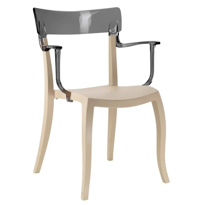 Chaise de cuisine avec accoudoirs Hera-K fumé transparent - beige sable PPT1191