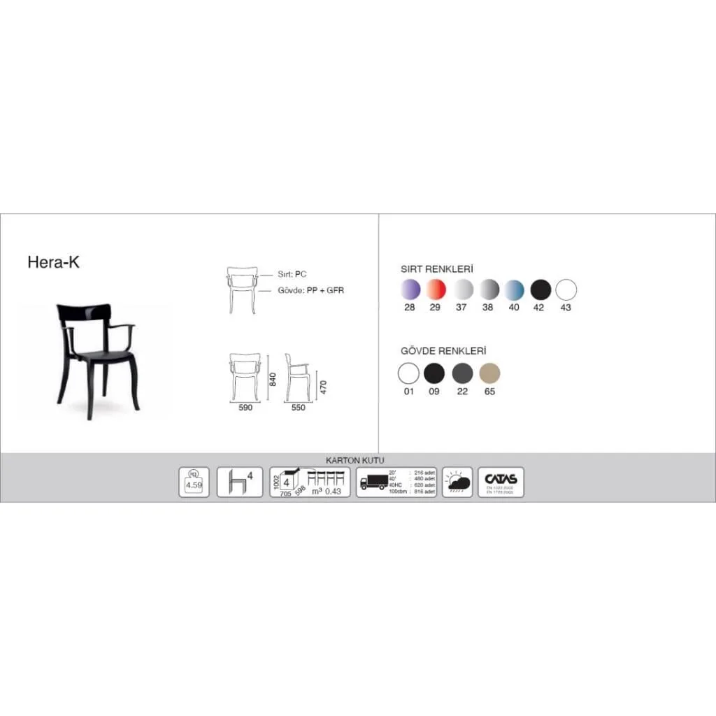 Hera-K Blue Transparent - Sand Beige Kitchen Chair with Arms PPT1185