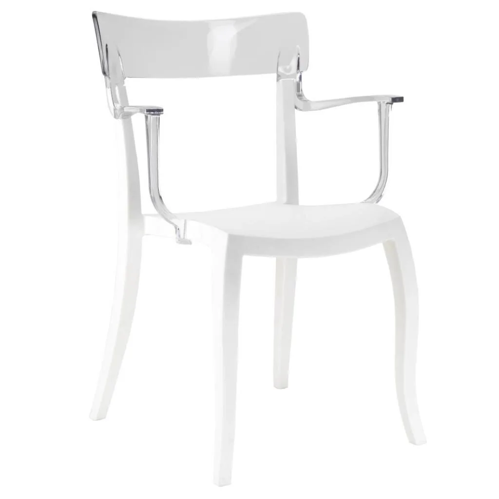 Hera-K Clear Transparent - White Kitchen Chair with Arms PPT1179