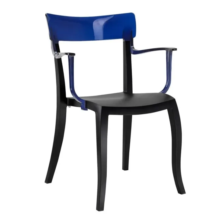 Sedia da cucina Hera-K blu trasparente - nera con braccioli PPT1172