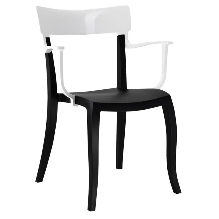 Sedia da cucina Hera-K bianca solida - nera con braccioli PPT1177
