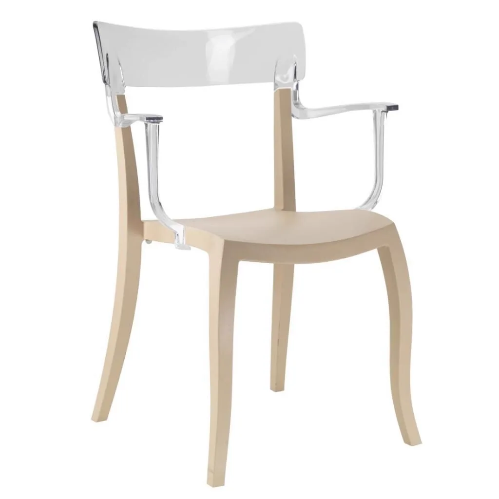 Chaise de cuisine avec accoudoirs Hera-K transparente - beige sable PPT1180