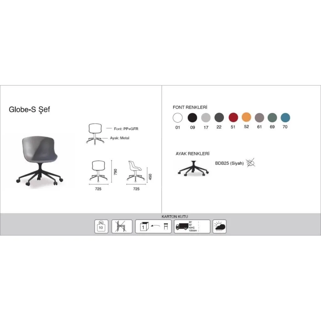 Globe-S Chief Ash Brown - Black Castor Chair PPT1156