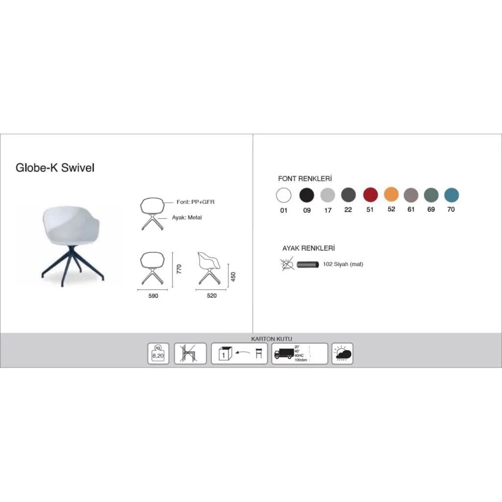Globe-K Swivel White - Black Chair with Arms PPT1148