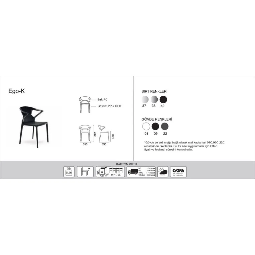 Ego-K Smoke Transparent - Black Kitchen Chair with Arms PPT1042