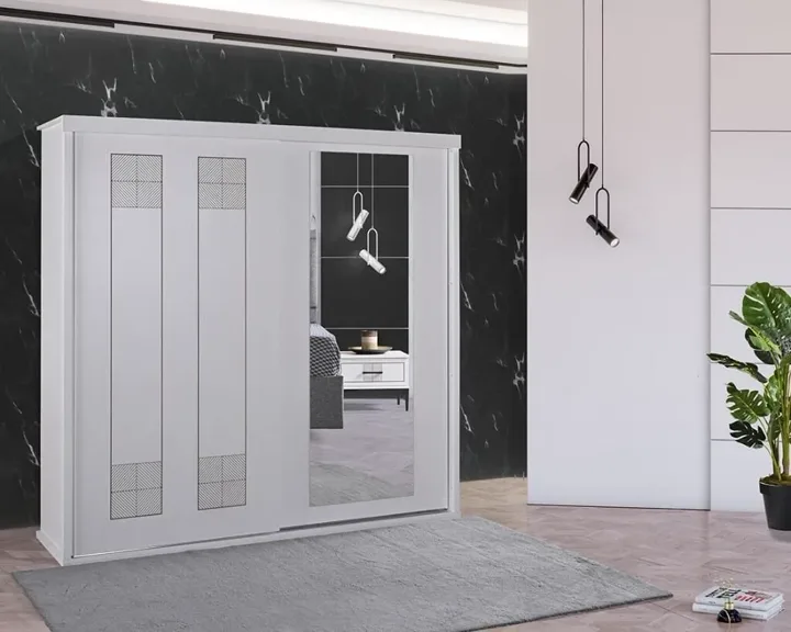 Dubai Sliding Bedroom Set White AHR1020