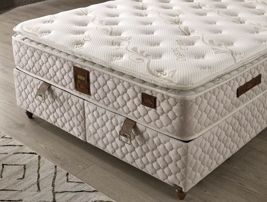 Gold 150X200 Double Mattress, Divan Base, Headboard Set EY108