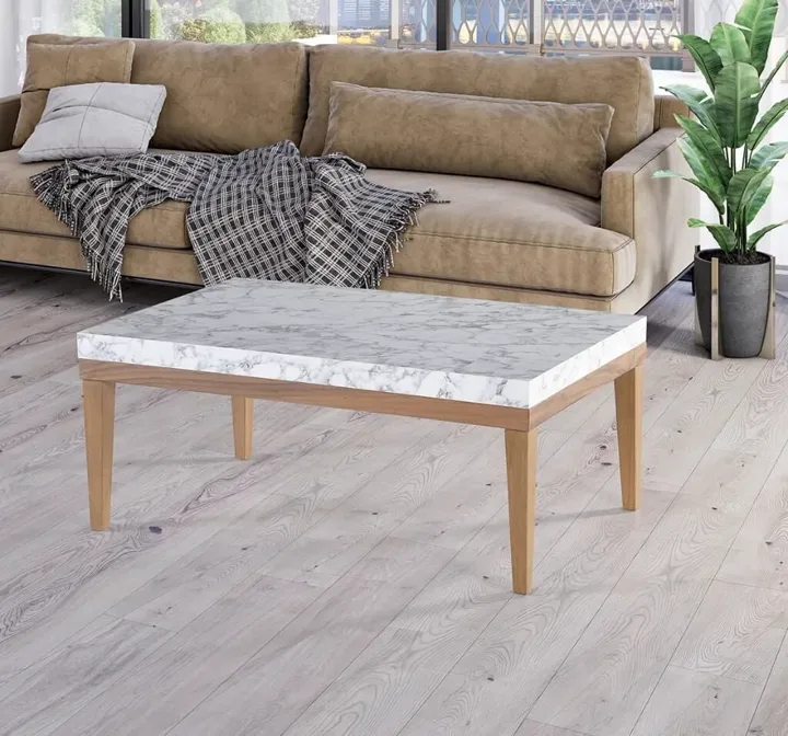 Asil Walnut & White Marble Coffee Table GKR393