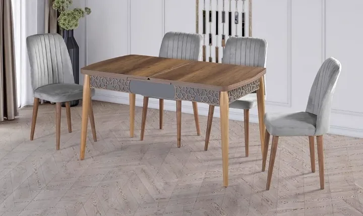 Kelebek Walnut & Anthracite Table and Chair Set GKR113