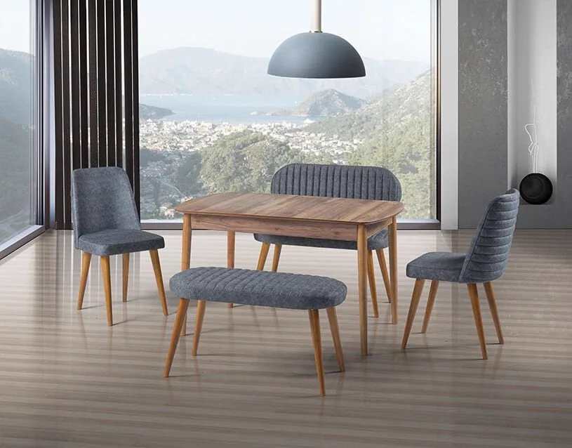 Vegas Walnut Table, Chair and Bench Set HDR1060