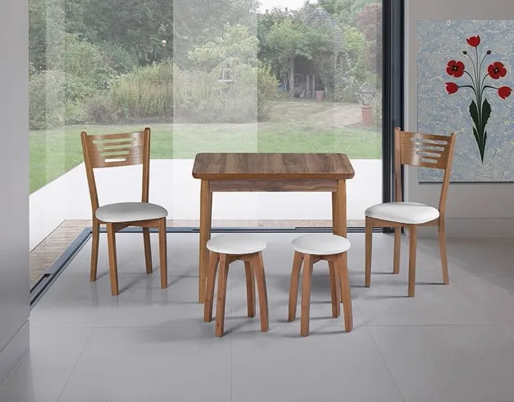 Izmir Walnut Table Chair Stool Set HDR1058