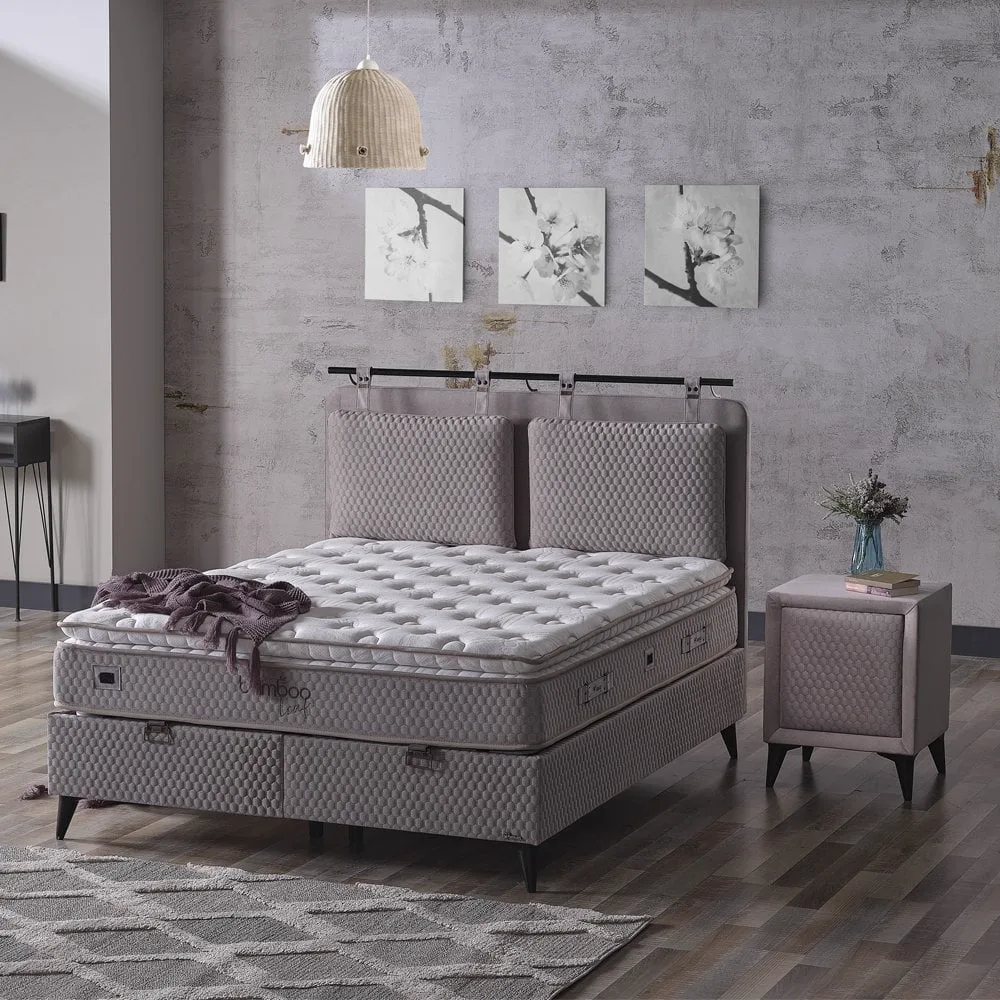 Bamboo Leaf 200x200 Double Mattress, Divan Base & Headboard Set