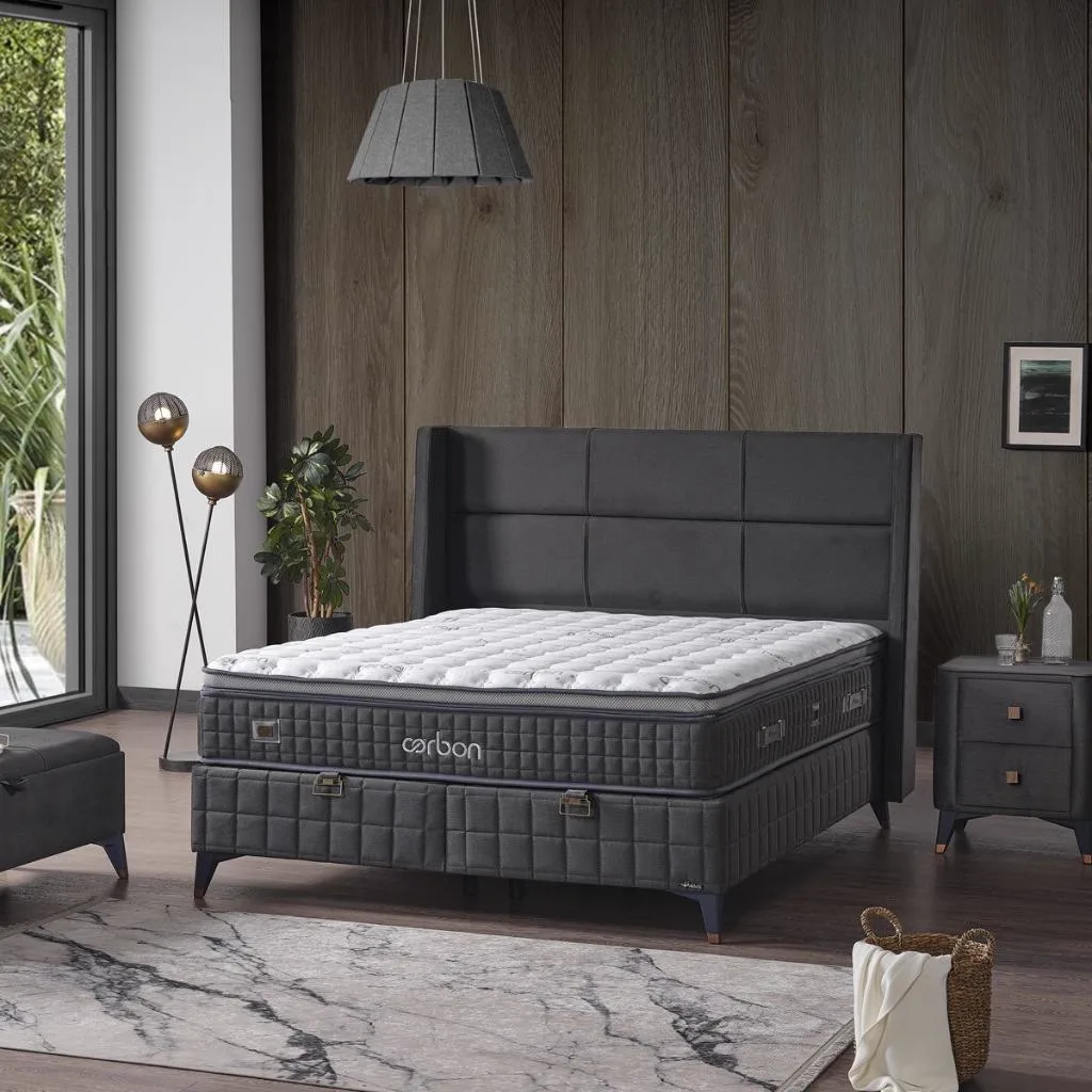 Carbon 160x200 Double Mattress, Divan Base & Headboard Set