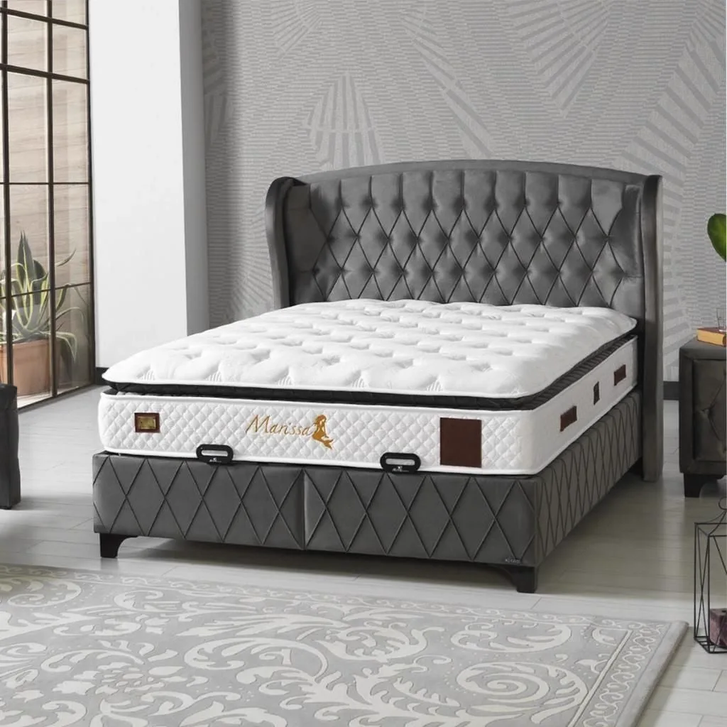 Armis Marissa Anthracite 150x200 Double Mattress, Divan Base, Headboard Set