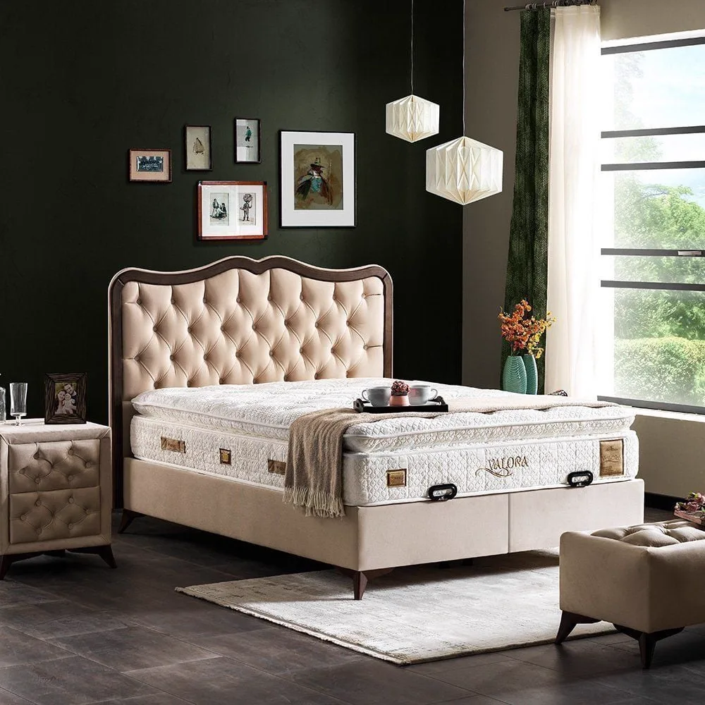 Valora Plus Beige 140x190 Double Mattress, Divan Base, Headboard Set