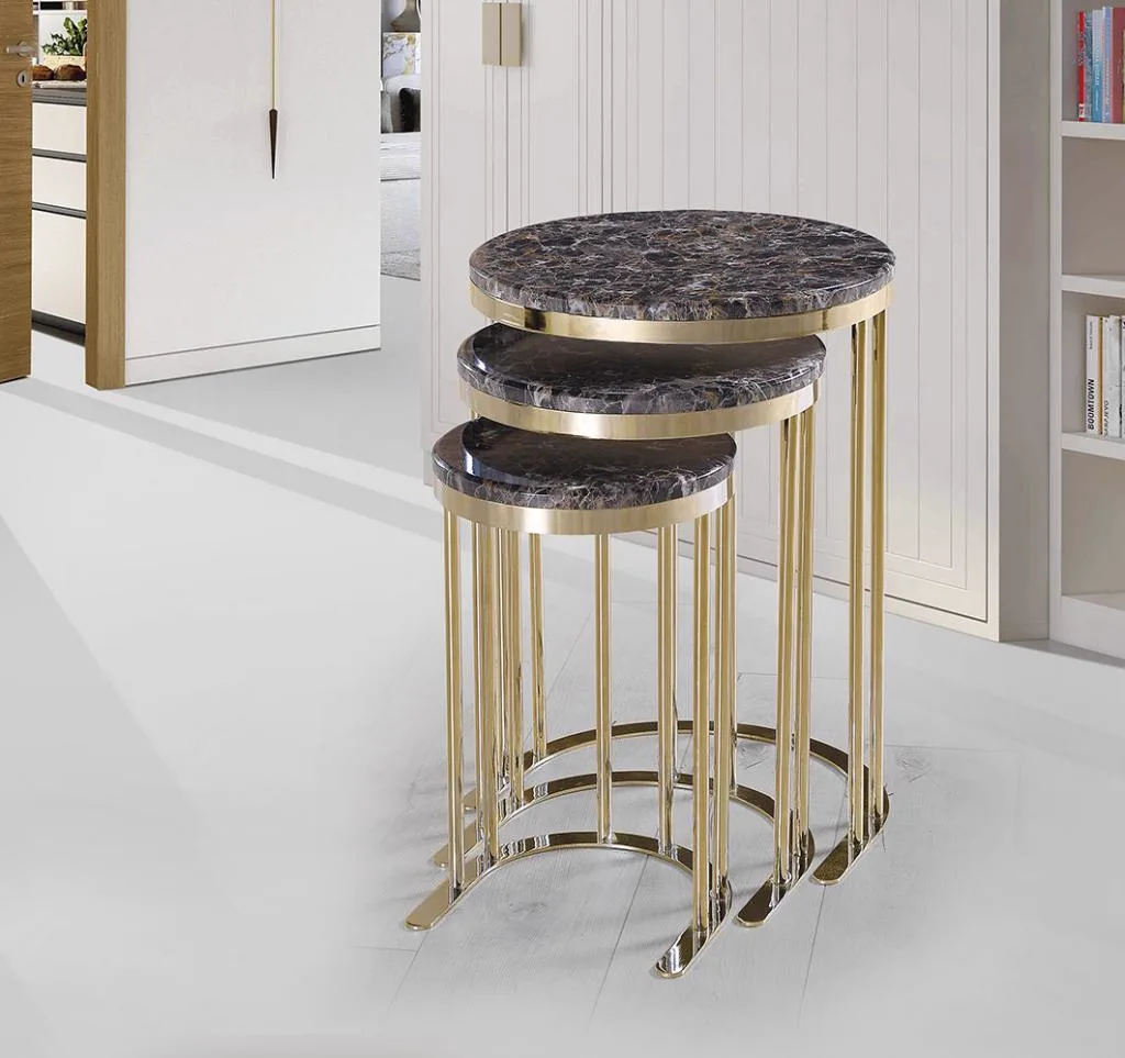 Ay Gold Brown Marble Nesting Table E6097