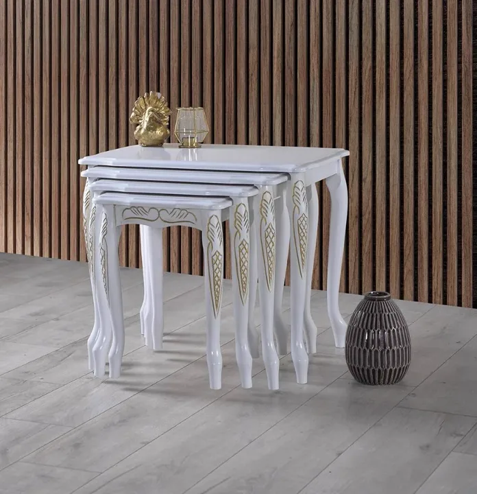 Derya Carved White Nesting Table E6025