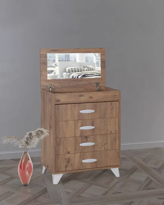 Gonca Mirrored Chest of Drawers Antique Pine E2079