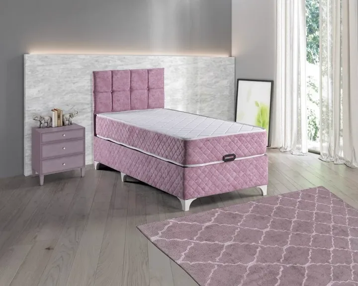 Kapris Pink Mattress, Divan Base & Headboard Set 90x190 E1013