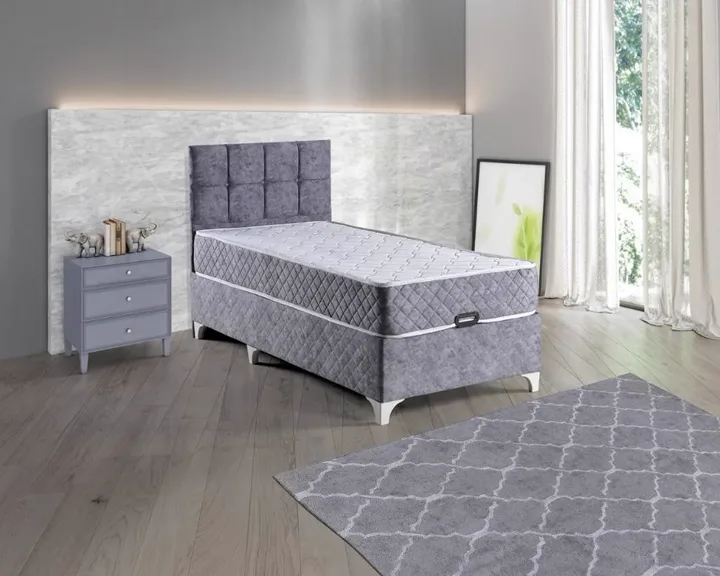 Kapris Grey Mattress, Divan Base & Headboard Set 90x190 E1012