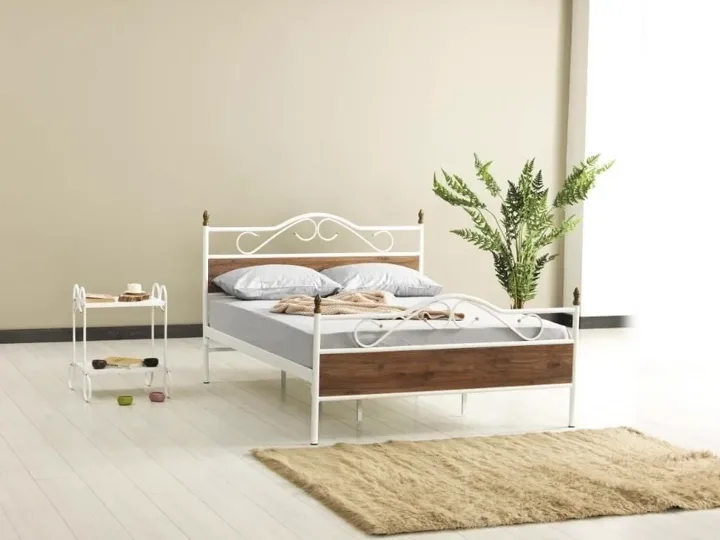 Bitez Metal Bedstead 140x200 ARM081, White + Walnut