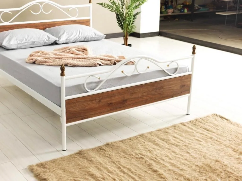 Bitez Metal Bedstead 140x200 ARM081, White + Walnut