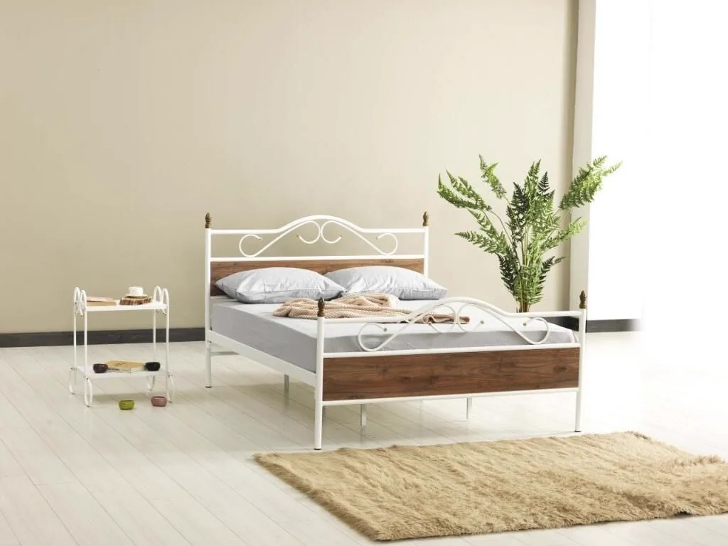 Bitez Metal Bedstead 140x190 ARM080, White + Walnut