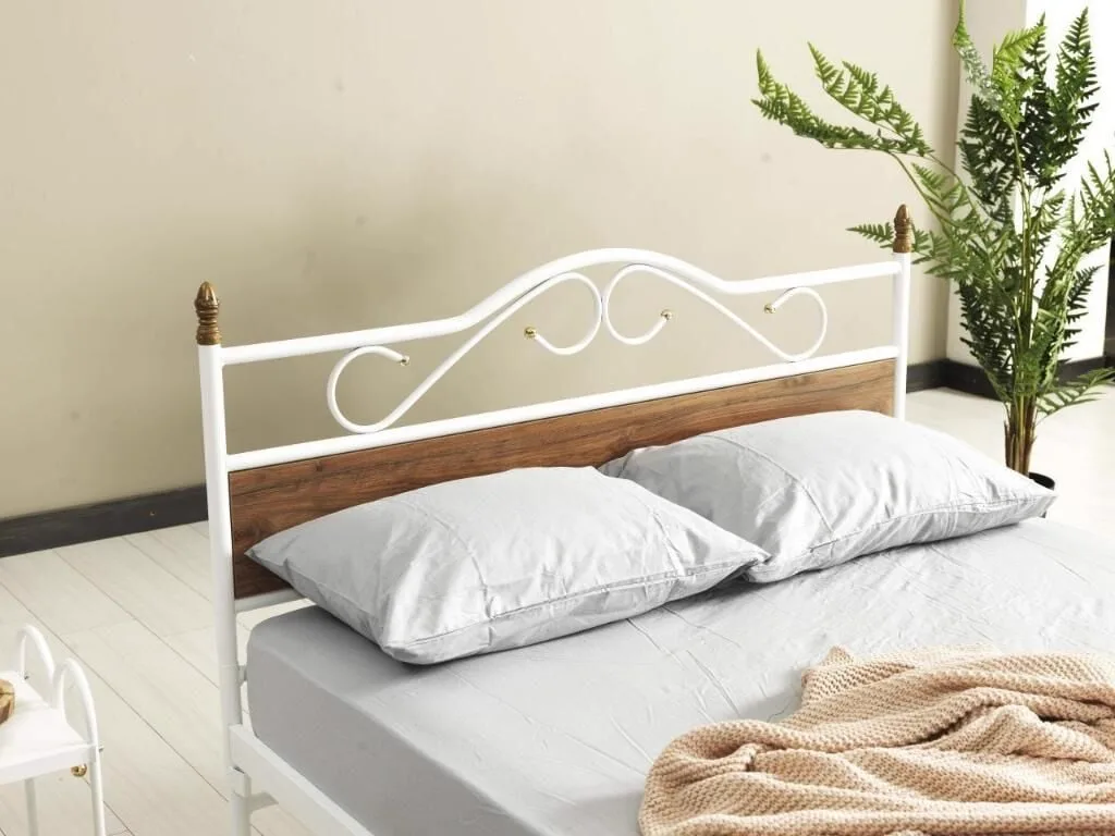 Bitez Metal Bedstead 180x200 ARM084 White + Walnut
